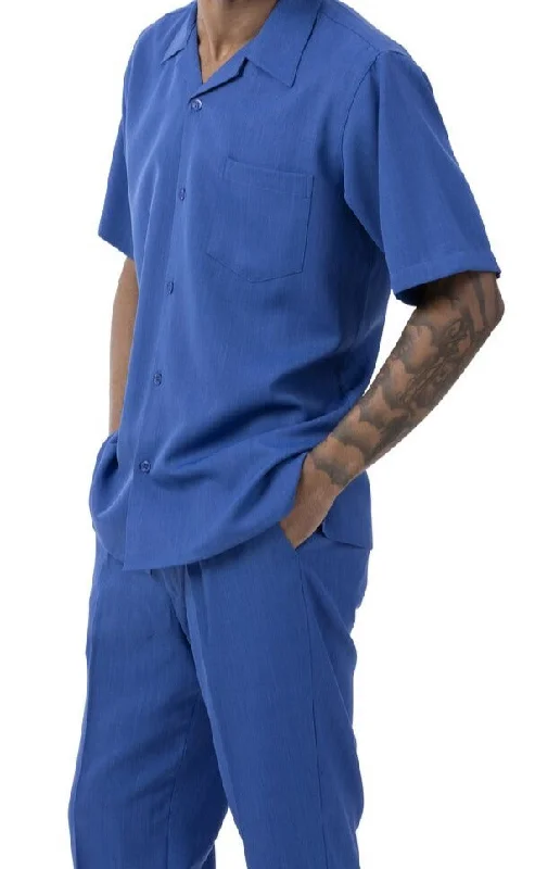 Quality Tailoring Men's 2 Piece Walking Suit Summer Short Sleeves in Royal Blue
