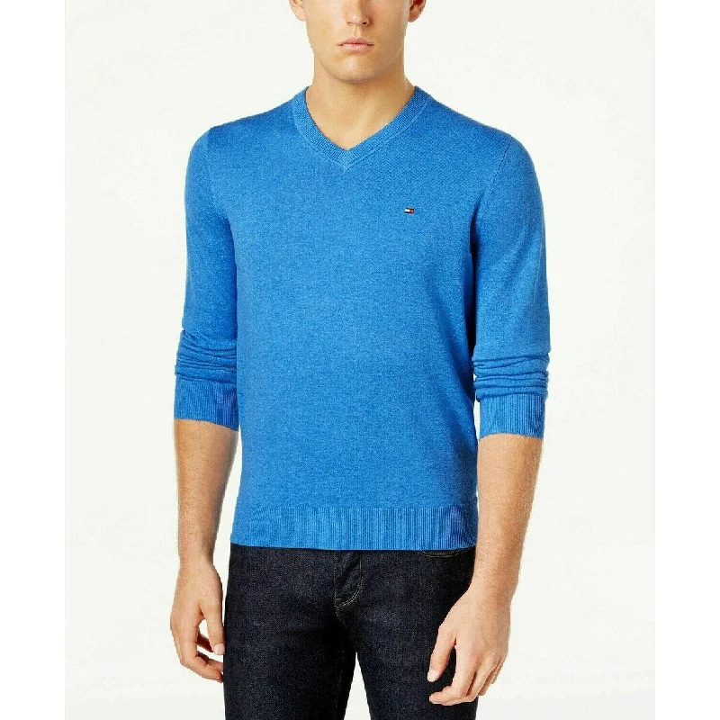 Classic Series Tommy Hilfiger Men's Signature Regular-Fit Solid V-Neck Sweater Blue Size XX-Large Classic Series Tommy Hilfiger Men's Signature Regular-Fit Solid V-Neck Sweater Blue Size XX-Large