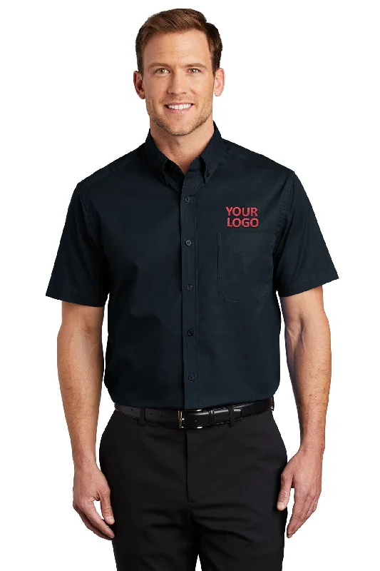 Carefree Style Port Authority Tall Short Sleeve Custom Easy Care Shirts, Classic Navy/ Light Stone Carefree Style Port Authority Tall Short Sleeve Custom Easy Care Shirts, Classic Navy/ Light Stone