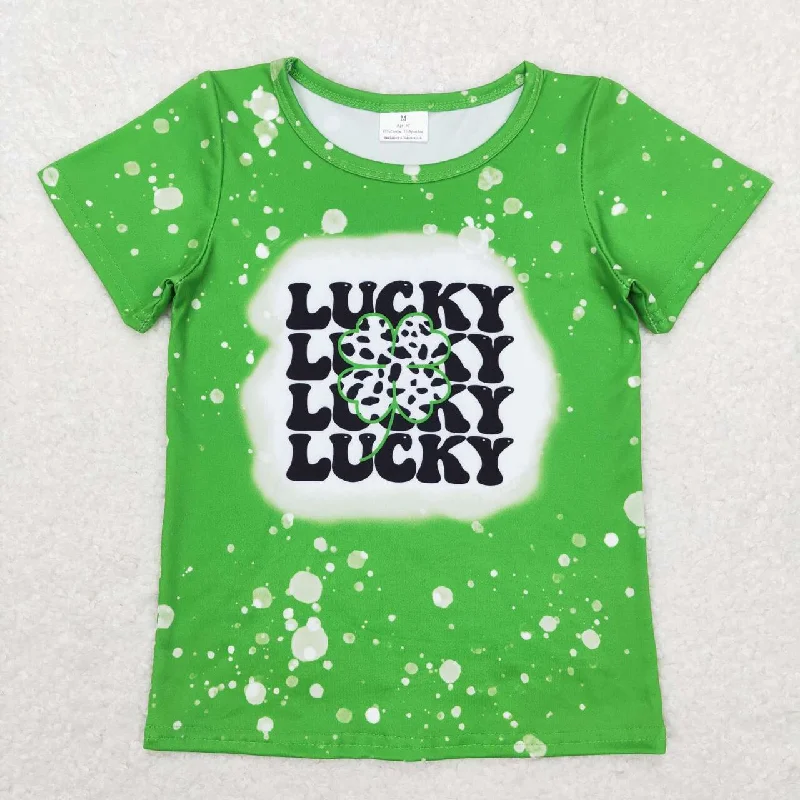 GT0420  St. Patrick Clover Green Lucky Girls Short Sleeve Top T-shirts