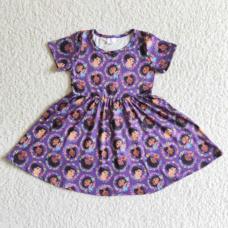 Lazy Home Clearance GSD0008 Purple Princess Cartoon Girls Short Sleeve Dresses