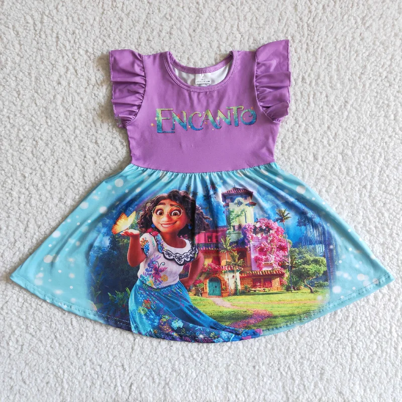 Fashionable Prints Clearance GSD0014 Purple Princess Cartoon Girls Flutter Sleeve Dresses Fashionable Prints Clearance GSD0014 Purple Princess Cartoon Girls Flutter Sleeve Dresses