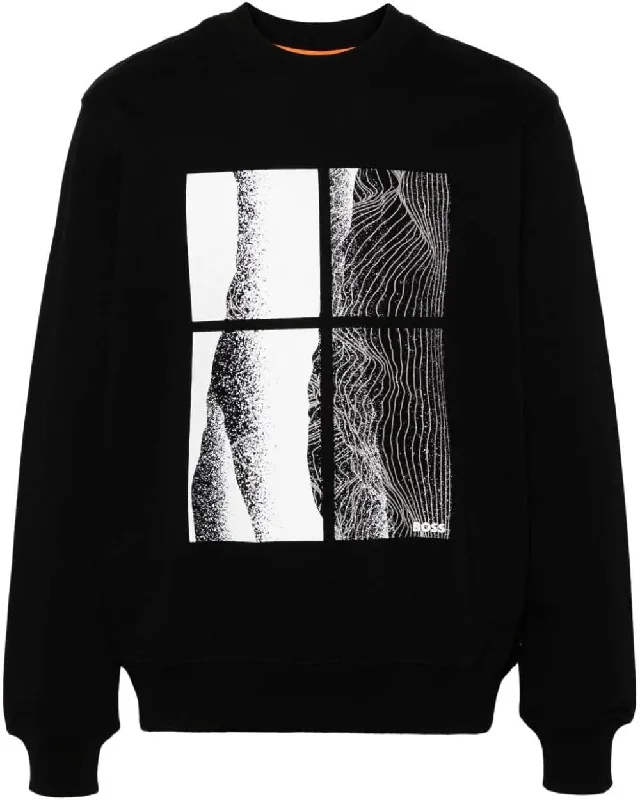 Comfy Pants Hugo Boss Men's We_Berge White Print Sweatshirt, Black