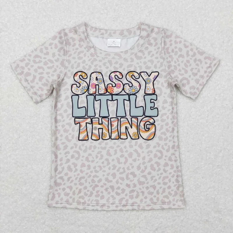 GT0401 Grey Leopard Sassy Little Thing  Girls Short Sleeve Top T-shirts