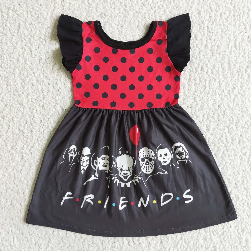 Relaxed Jackets A3-3-1 Halloween Black Red Clown Cartoon Friends Girls Short Sleeve Dresses