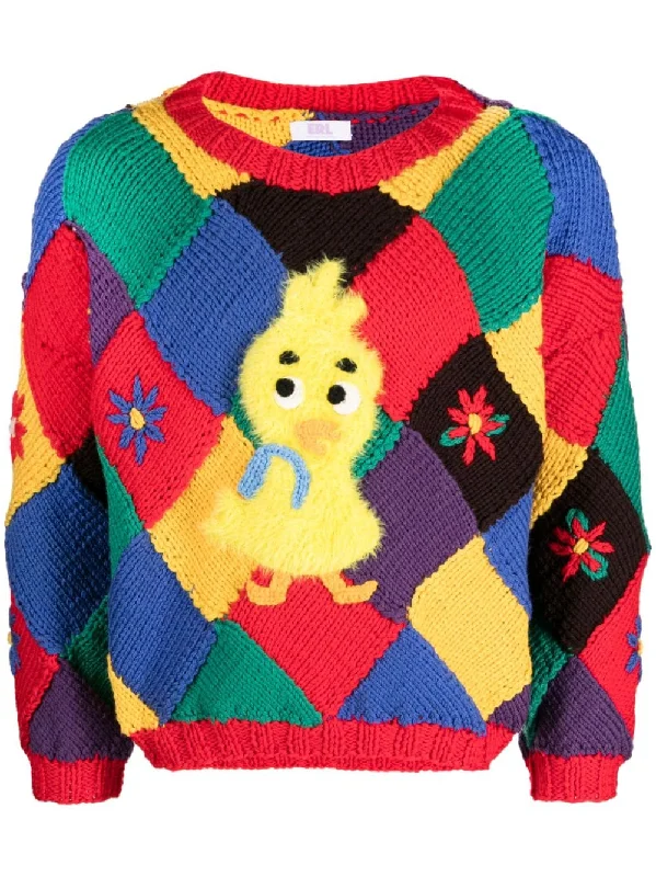 Bird-Appliqué Colour-Block Jumper