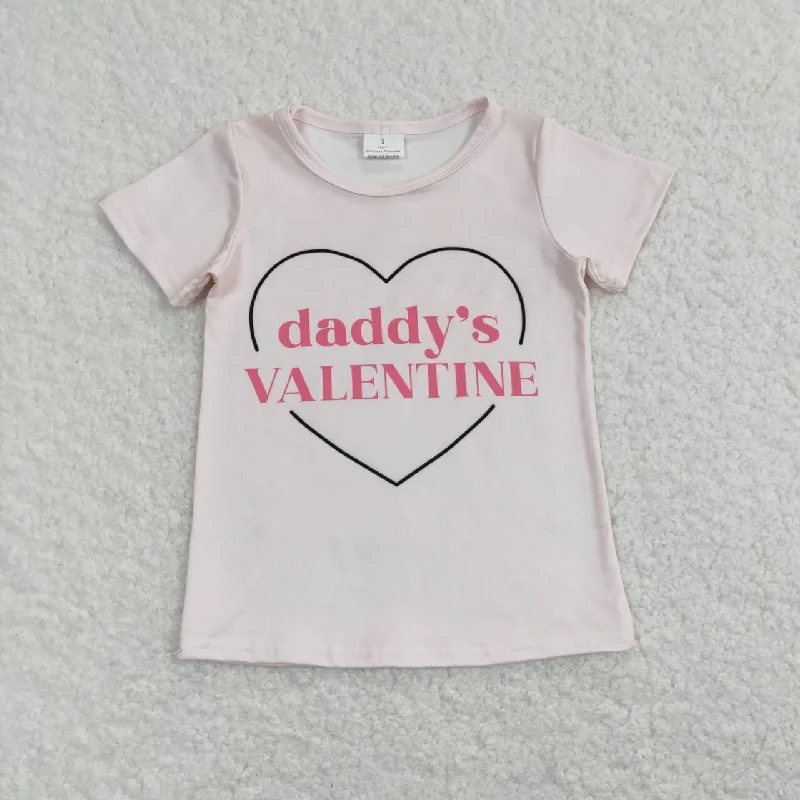 GT0452 Daddy's Valentine pink Girls Short Sleeve Top T-shirts