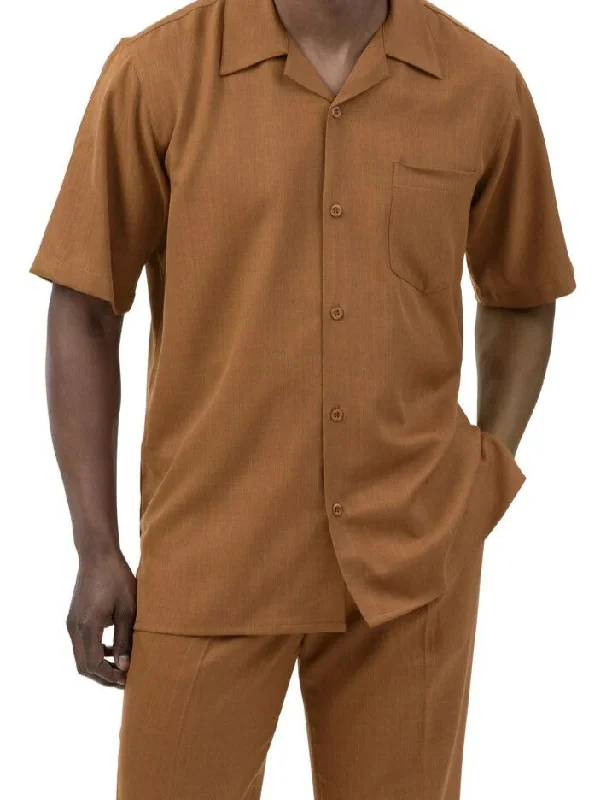 Retro Prints Men's 2 Piece Walking Suit Summer Short Sleeves in Cognac