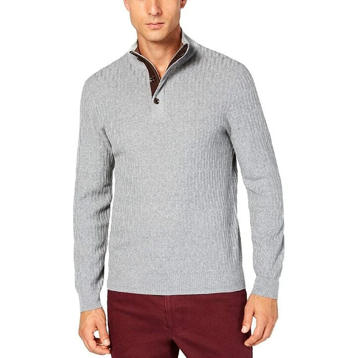 Beautiful Romance Tasso Elba Men's 1/4-Zip Sweater Gray Size Large