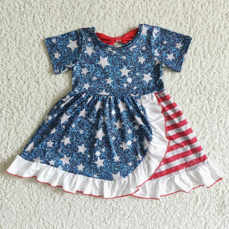 Elegant Design GSD0033 4th Of July Blue Starts Red Stripes Girls Short Sleeve Dresses Elegant Design GSD0033 4th Of July Blue Starts Red Stripes Girls Short Sleeve Dresses