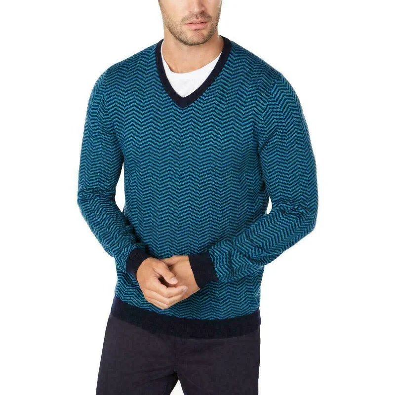 Casual Choice Tasso Elba Men's Merino Herringbone Sweater Blue Size Small