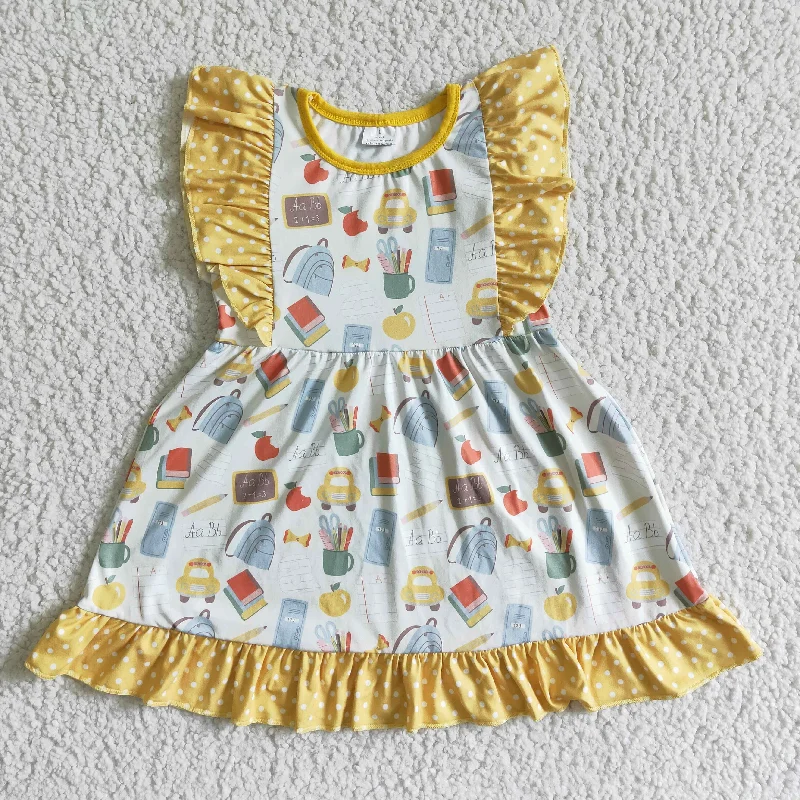 Exquisite Fabrics GSD0061 Back To School Yellow Girls Flutter Sleeve Dresses