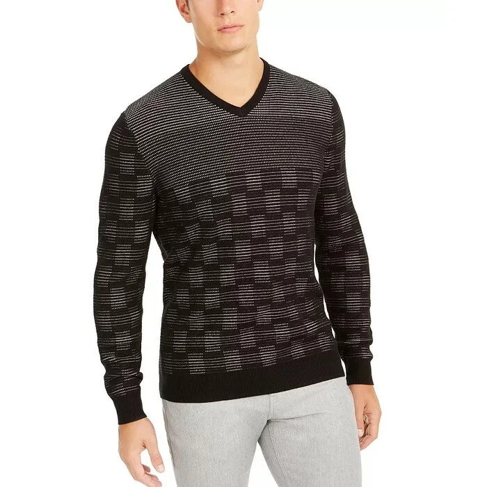 Elegant Wear Alfani Men's Classic-Fit Metallic Check V-Neck Sweater Black Size XL - X-Large Elegant Wear Alfani Men's Classic-Fit Metallic Check V-Neck Sweater Black Size XL - X-Large