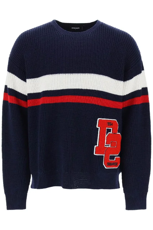 Light Layers Dsquared2 Men's Wool Sweater With Varsity Patch