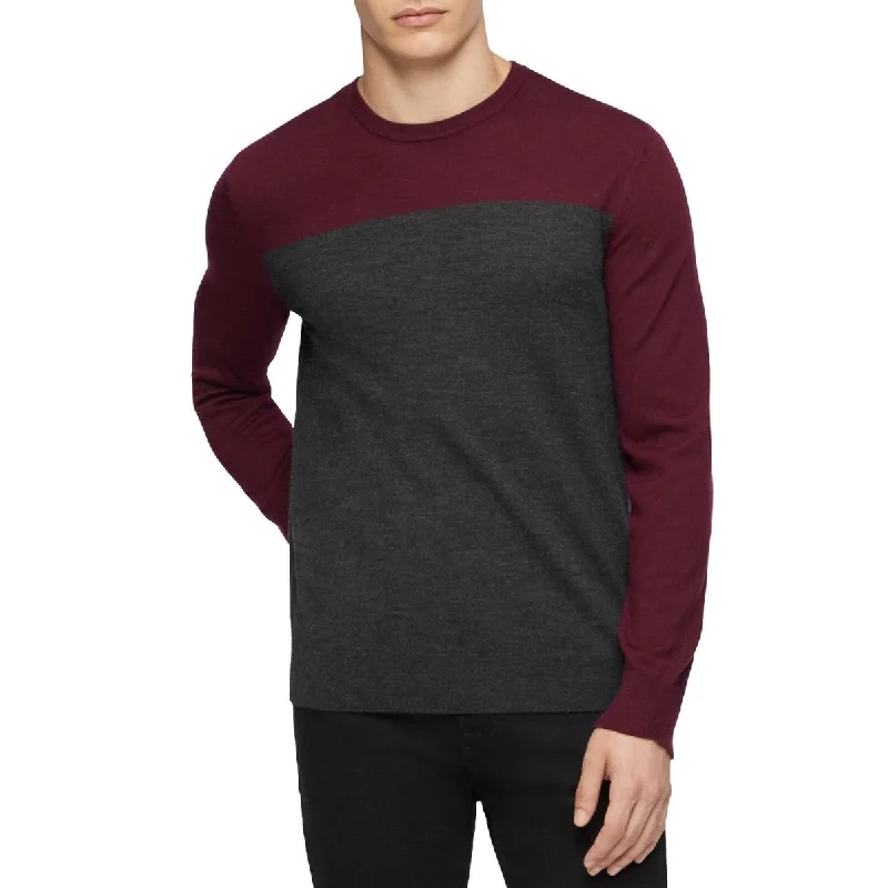 Mid-length Style Calvin Klein Men's Colorblock Striped Sweater Red Size Extra Large - X-Large Mid-length Style Calvin Klein Men's Colorblock Striped Sweater Red Size Extra Large - X-Large