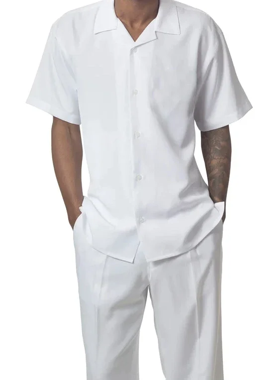 Fashion Classic Men's 2 Piece Walking Suit Summer Short Sleeves in White