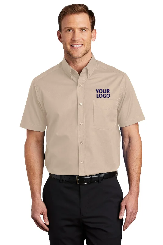 Comfortable And Simple Port Authority Short Sleeve Easy Care Custom Shirts, Stone