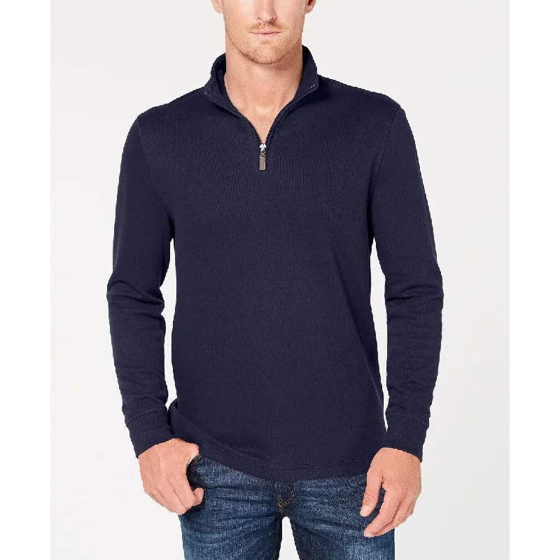 Dressing Tips Tasso Elba Men's Birdseye Quarter-Zip Sweater Navy Size Small