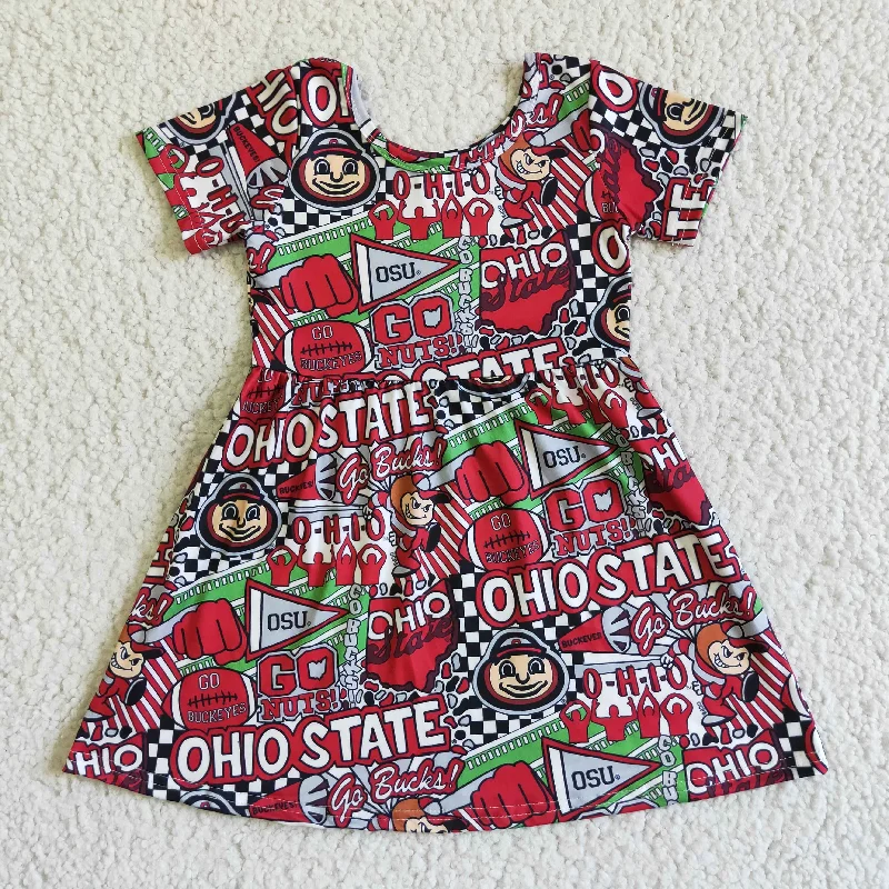 Comfortable Lounge Wear GSD0113 Red Team Cartoon Pockets Girls Short Sleeve Dresses