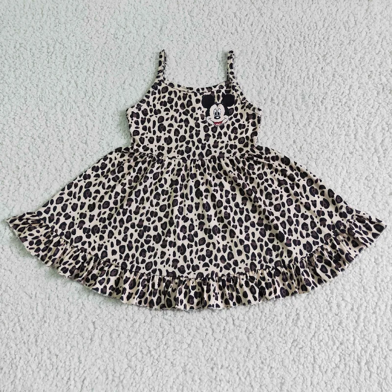 Slim Fit GSD0104 Leopard Cartoon Girls Sleeveless Dresses