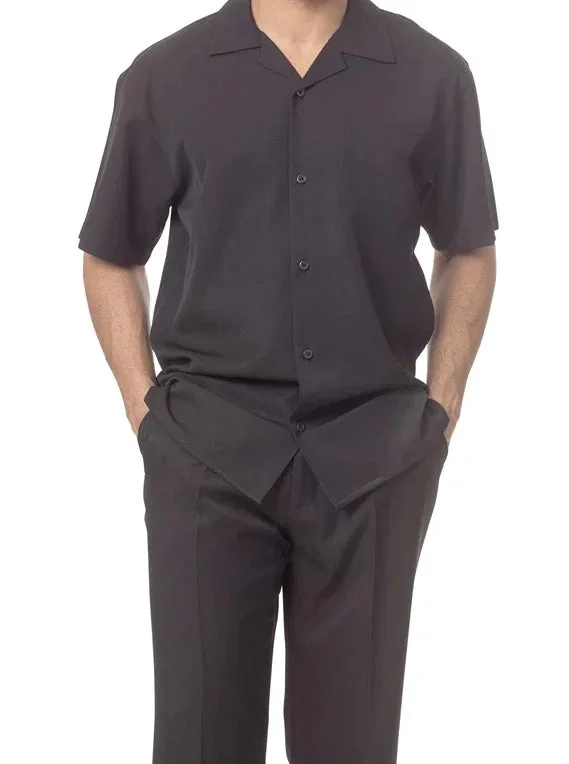 Noble And Elegant Men's 2 Piece Walking Suit Summer Short Sleeves in Black