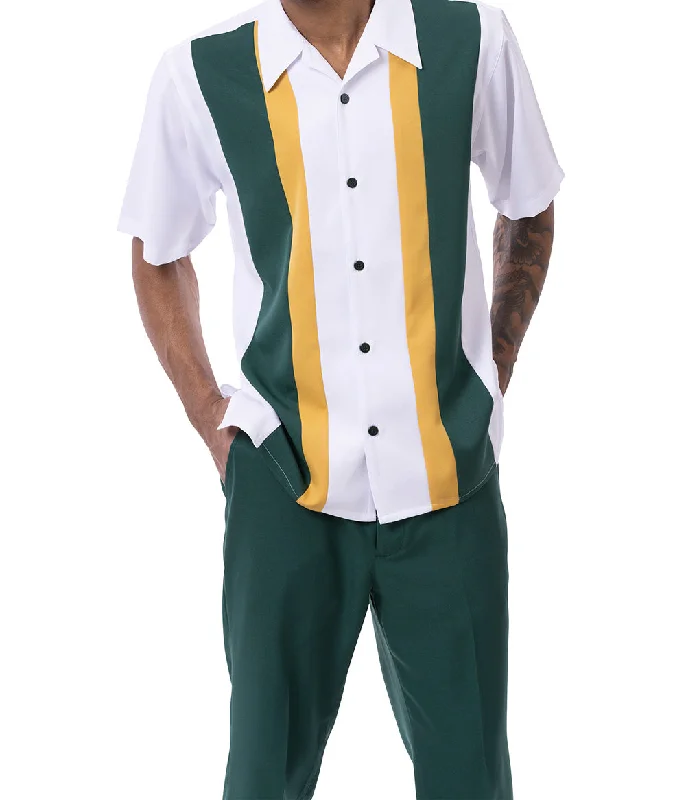 Classic Design Emerald/Gold Vertical Color Block Walking Suit 2 Piece Short Sleeve Set Classic Design Emerald/Gold Vertical Color Block Walking Suit 2 Piece Short Sleeve Set