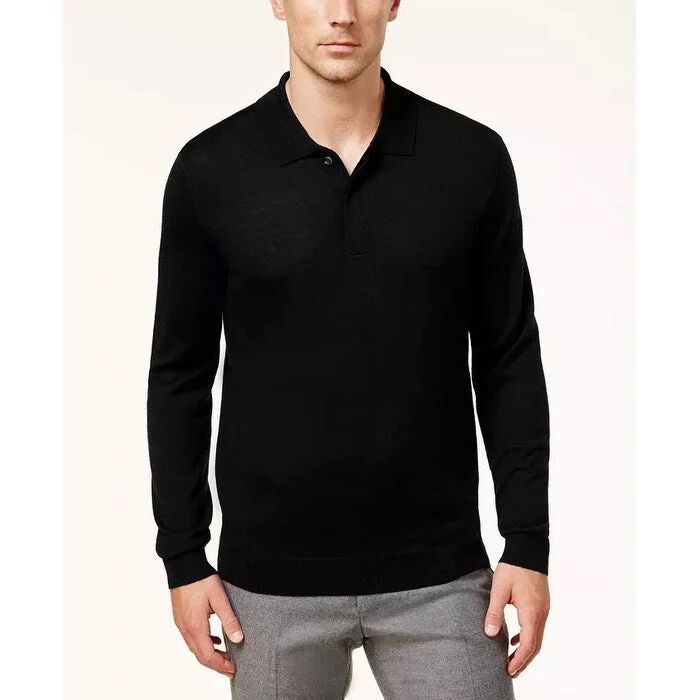 High-end Sense Club Room Men's Merino Wool Blend Polo Sweater Black Size Large