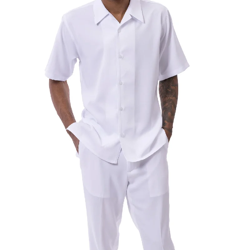 Sports Trend Solid White Walking Suit 2 Piece Short Sleeve Set