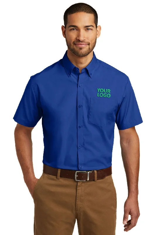 Soft Textures Port Authority Short Sleeve Carefree Custom Poplin Shirts, True Royal