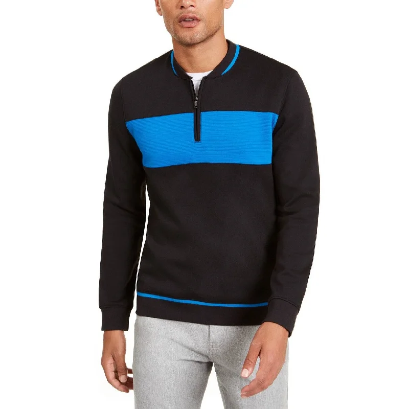 Cozy Essentials Alfani Men's Colorblocked Quarter-Zip Sweatshirt Black Size Small