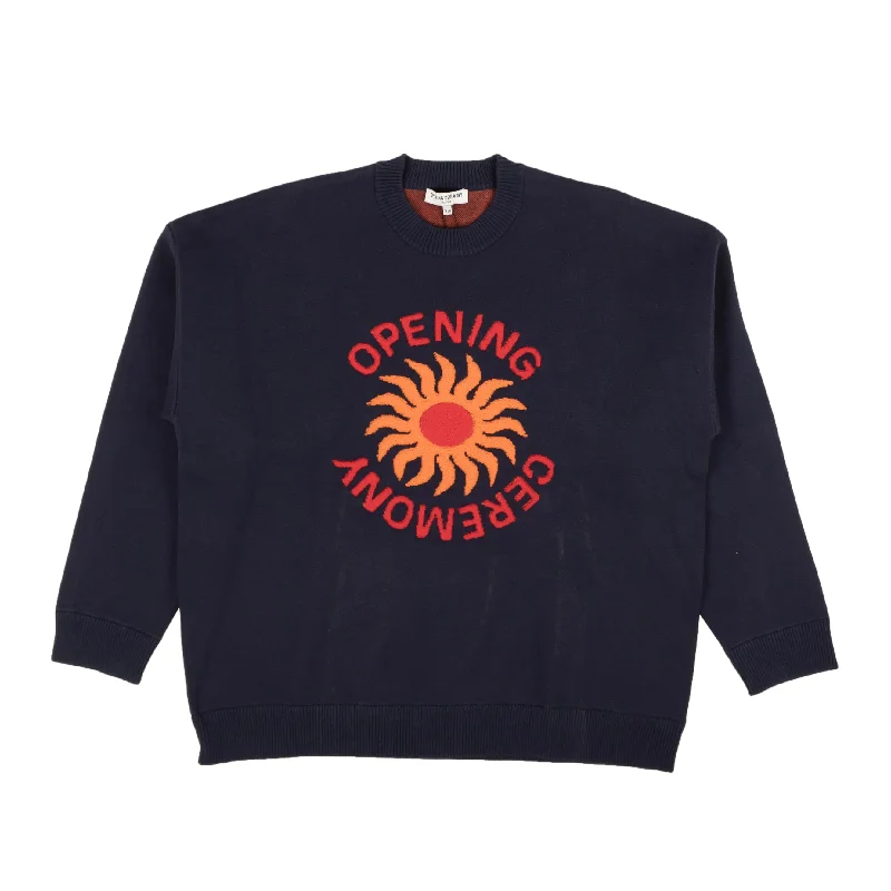 OPENING CEREMONY Navy Blue Sun Logo Collegiate Sweater