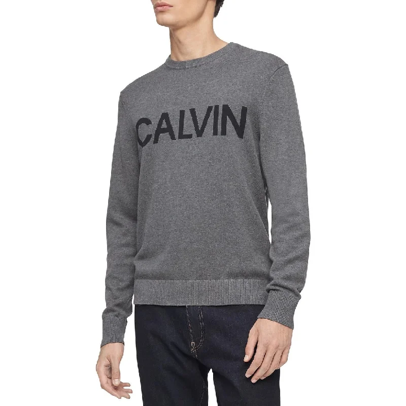 Ultra-lightweight Calvin Klein Men's Logo Sweater Gray Size X-Large