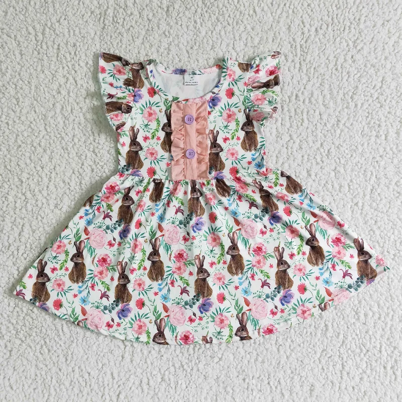 Exquisite Design Clearance B11-30 Easter Rabbits Pink Floral Girls Flutter Sleeve Dresses Exquisite Design Clearance B11-30 Easter Rabbits Pink Floral Girls Flutter Sleeve Dresses
