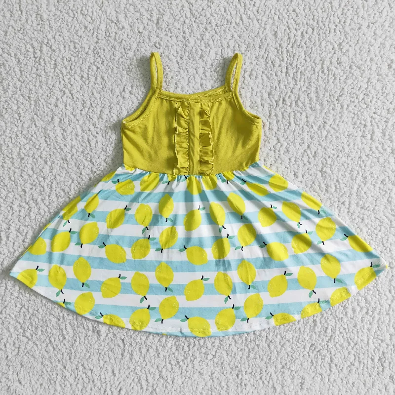 Exclusive Customization Clearance A13-2 Yellow Lemon Girls Sleeveless Dresses