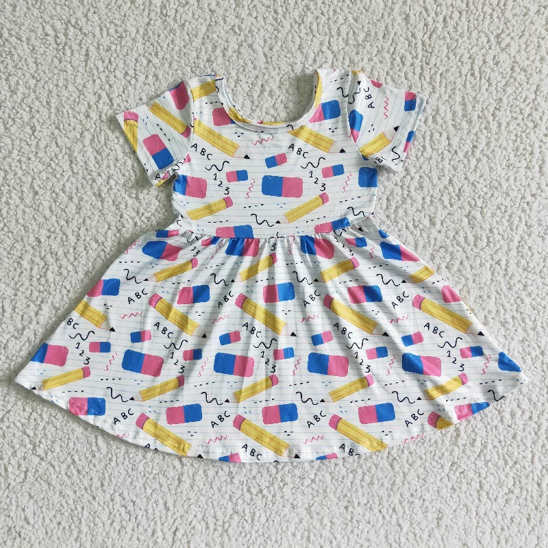 Fresh And Simple GSD0076 Back To School Yellow Pencil Girls Short Sleeve Dresses