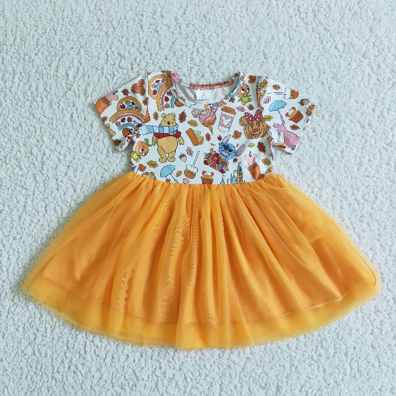 Easy Chic GSD0135 Halloween Pumpkin Yellow Orange Cartoon Tulle Tutu Girls Short Sleeve Dresses Easy Chic GSD0135 Halloween Pumpkin Yellow Orange Cartoon Tulle Tutu Girls Short Sleeve Dresses