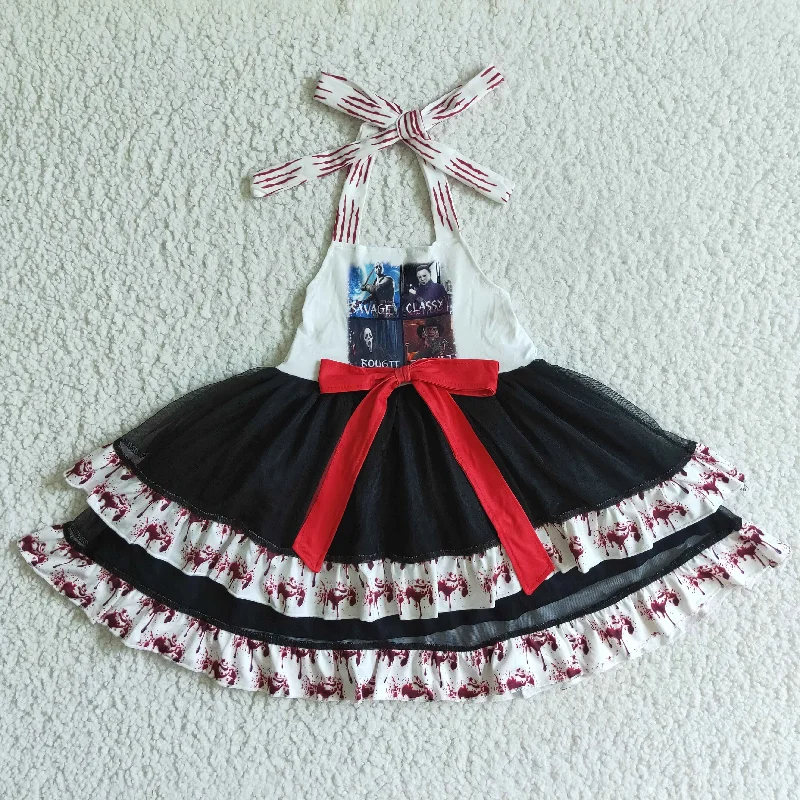 Sporty Comfort GSD0136 Halloween Ghost Red Ruffles Girls Sleeveless Dresses