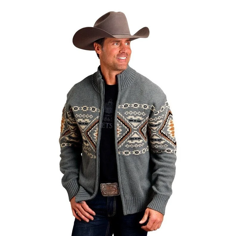 Stetson Western Sweater Men Aztec Wool Zipper Gray 11-014-0120-6069 GY