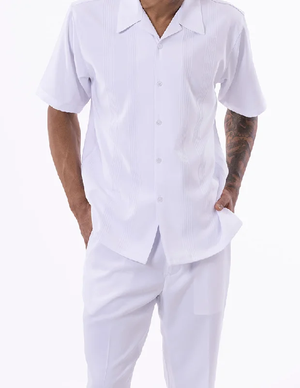 Versatile Itinerary White Tone on Tone Vertical Stripes Walking Suit 2 Piece Short Sleeve Set Versatile Itinerary White Tone on Tone Vertical Stripes Walking Suit 2 Piece Short Sleeve Set