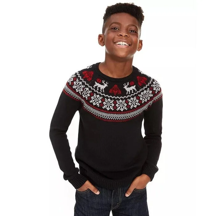 Layered Comfort Charter Club Big Boys Fair Isle Family Sweater Black Size Medium