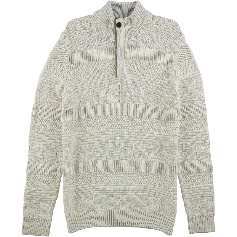 Tasso Elba Mens Quarter Zip Knit Sweater, Beige, X-Large