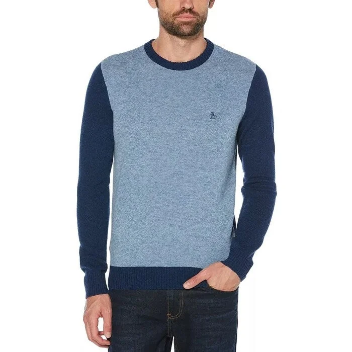 Classic Original Penguin Men's Colorblocked Wool Sweater Blue Size X-Large