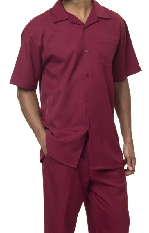 Sweet Breath Men's 2 Piece Walking Suit Summer Short Sleeves in Burgundy