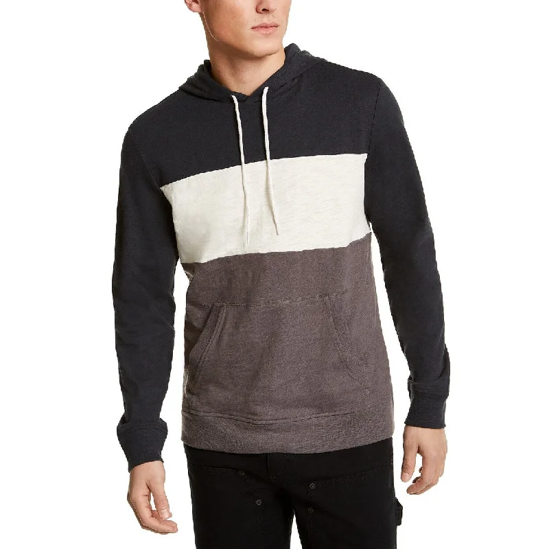 Slightly Flared Design Sun + Stone Men's Colorblocked Hoodie Coal Size Large