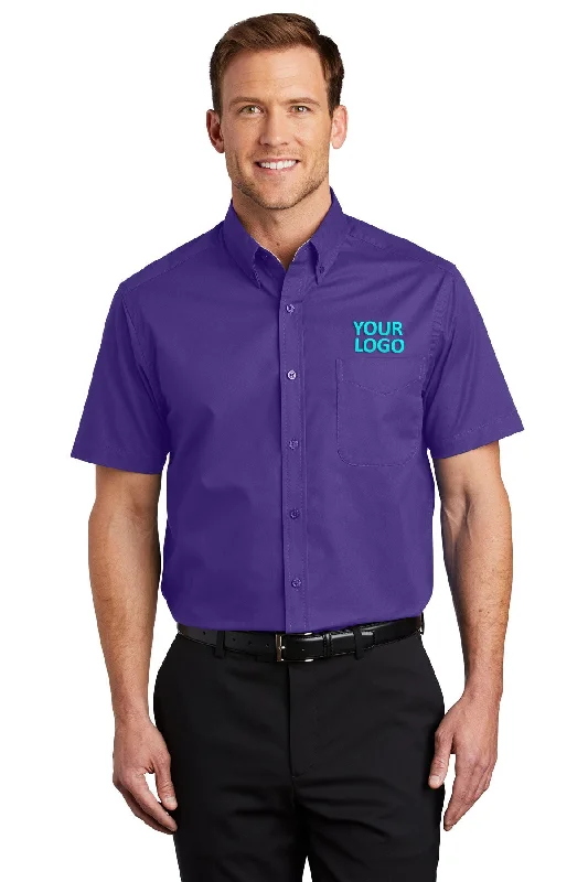 Urban Sense Port Authority Tall Short Sleeve Custom Easy Care Shirts, Purple/ Light Stone