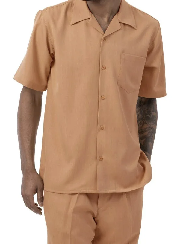 Leisure Sports Men's 2 Piece Walking Suit Summer Short Sleeves in Tan