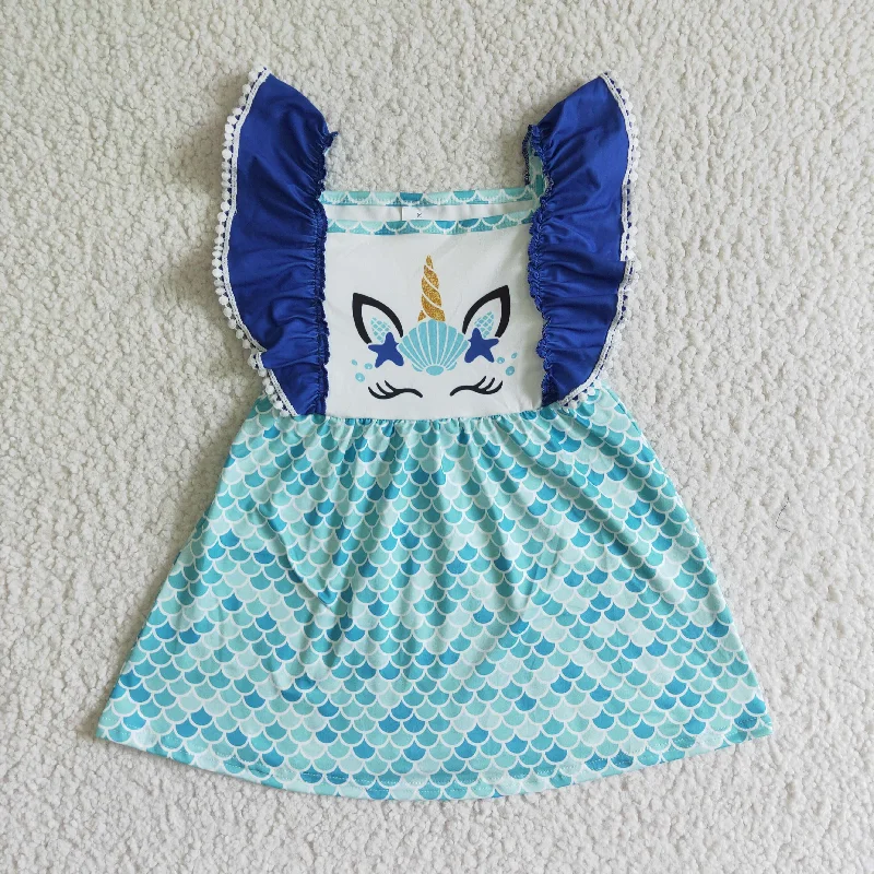 Comfortable And Cold-proof Clearance A9-1-1 Blue Unicorn Girls Flutter Sleeve Dresses Comfortable And Cold-proof Clearance A9-1-1 Blue Unicorn Girls Flutter Sleeve Dresses