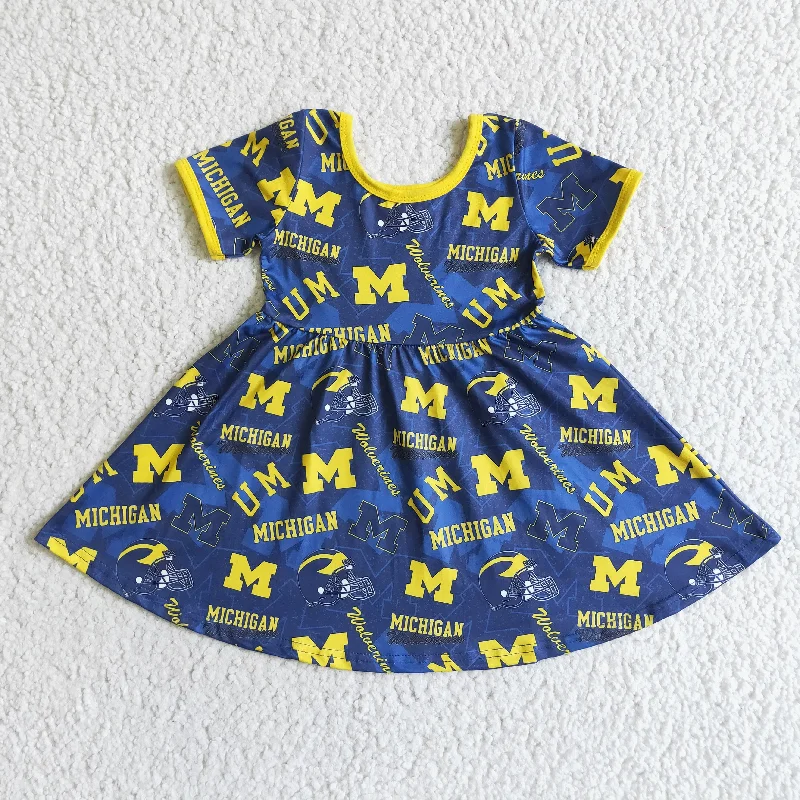 Warm Chic GSD0121 Blue Yellow Team Football Girls Short Sleeve Dresses
