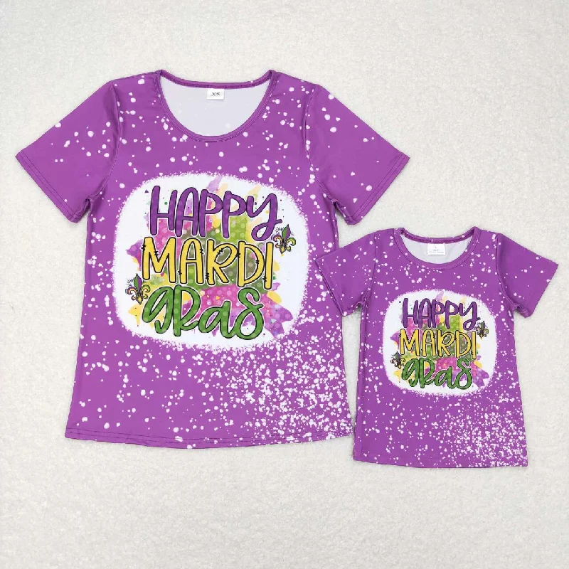 GT0377   Adult Purple Mardi Gras  Girls Short Sleeve Top T-shirts