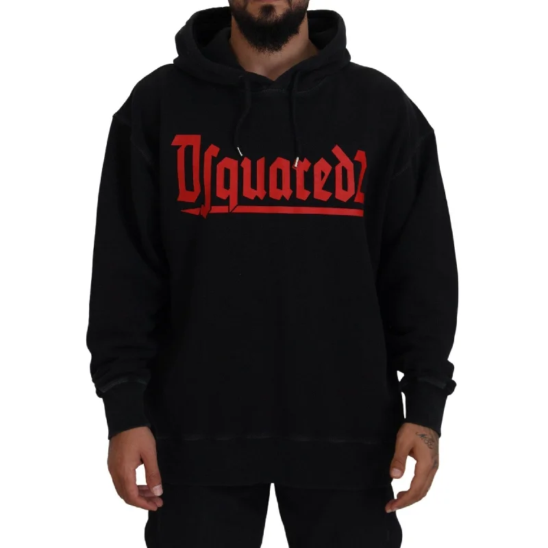 Dsquared² Black Cotton Hooded Printed Men Pullover Men's Sweater (Pre-Owned)